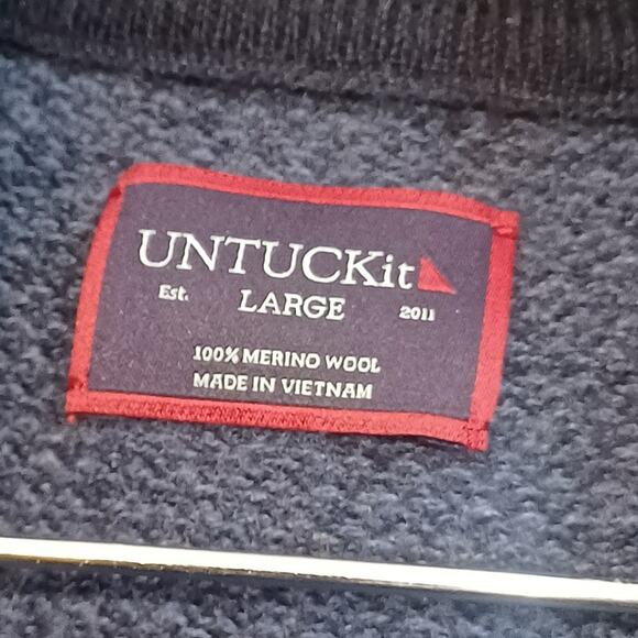 UNTUCKit Sweater Navy Merino Wool Belguardo Birdseye Pullover Large - Picture 4 of 9